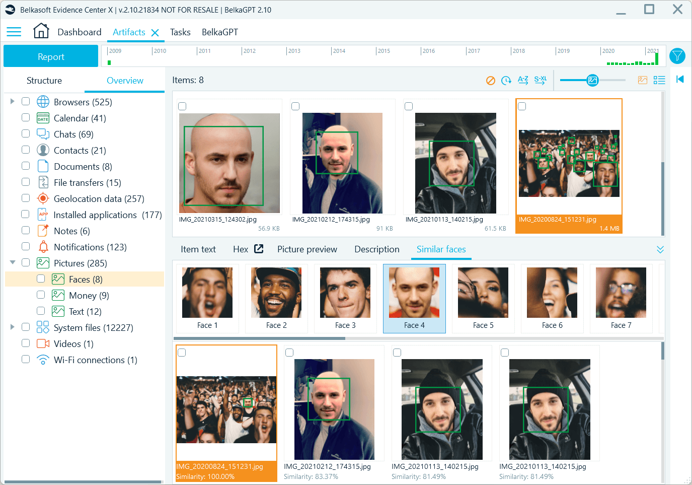 Similar faces dosplayed for a picture in Belkasoft X